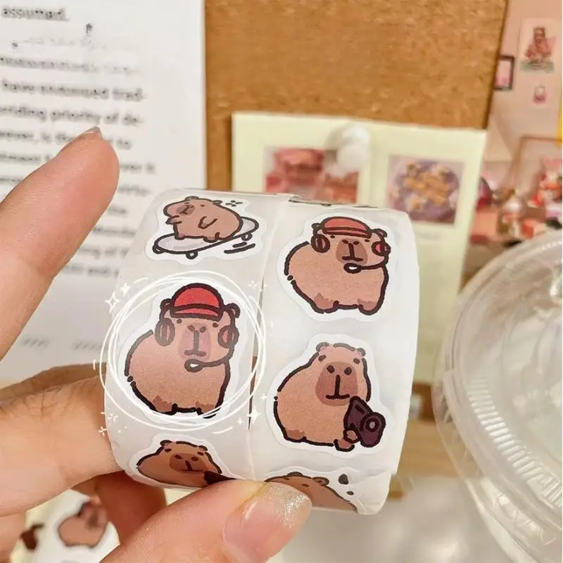  500Pcs per roll Cartoon Capybara Animal Stickers Cute Reward Sticker Notebook Suitcase Laptop Stickers Decal