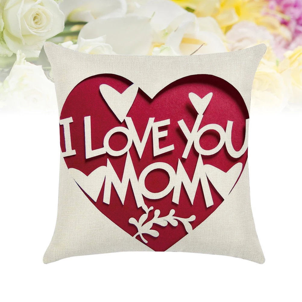 

Case Linen Throw Mom Pillow Cover For Mom Fashionable Couch Chair Bed Travel Nap I Love You MOM Cotton Pillow