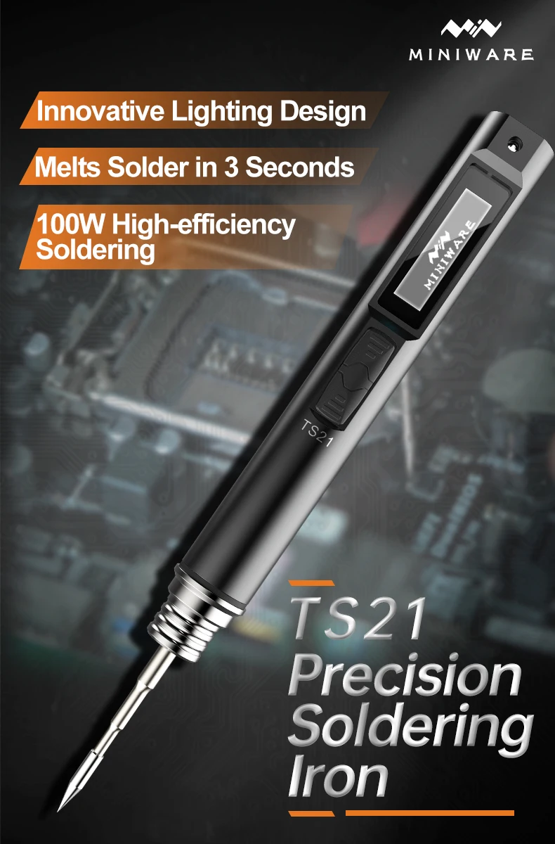 New MINIWARE TS21 Soldering Iron Fill Light Digital OLED Screen Multi-Language Smart Sensing Sleep Function Power Welding Pen