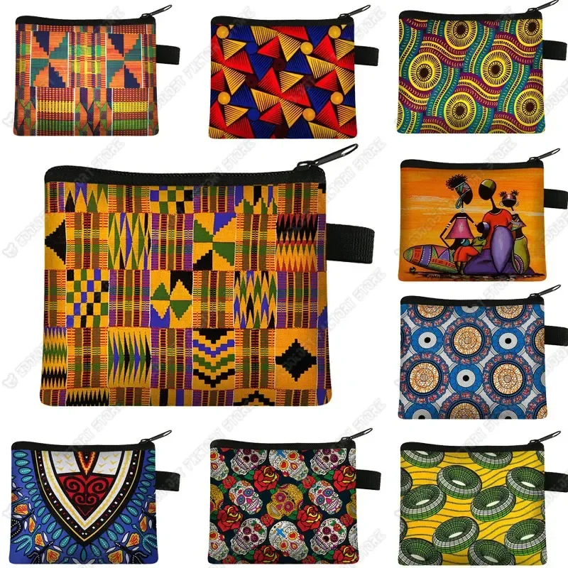 Monedero con estampado africano para mujer, Mini monedero bonito con cremallera para chica, billetera portátil para mujer, bolsas para tarjetas de crédito Afro Dancer