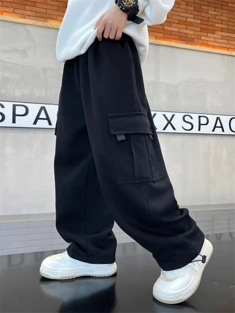 

Рабочие брюки для мальчиков, весенние детские широкие брюки, осенние модные тонкие прямые брюки, повседневные свободные простые спортивные штаны для подростков, От 5 до 14 лет