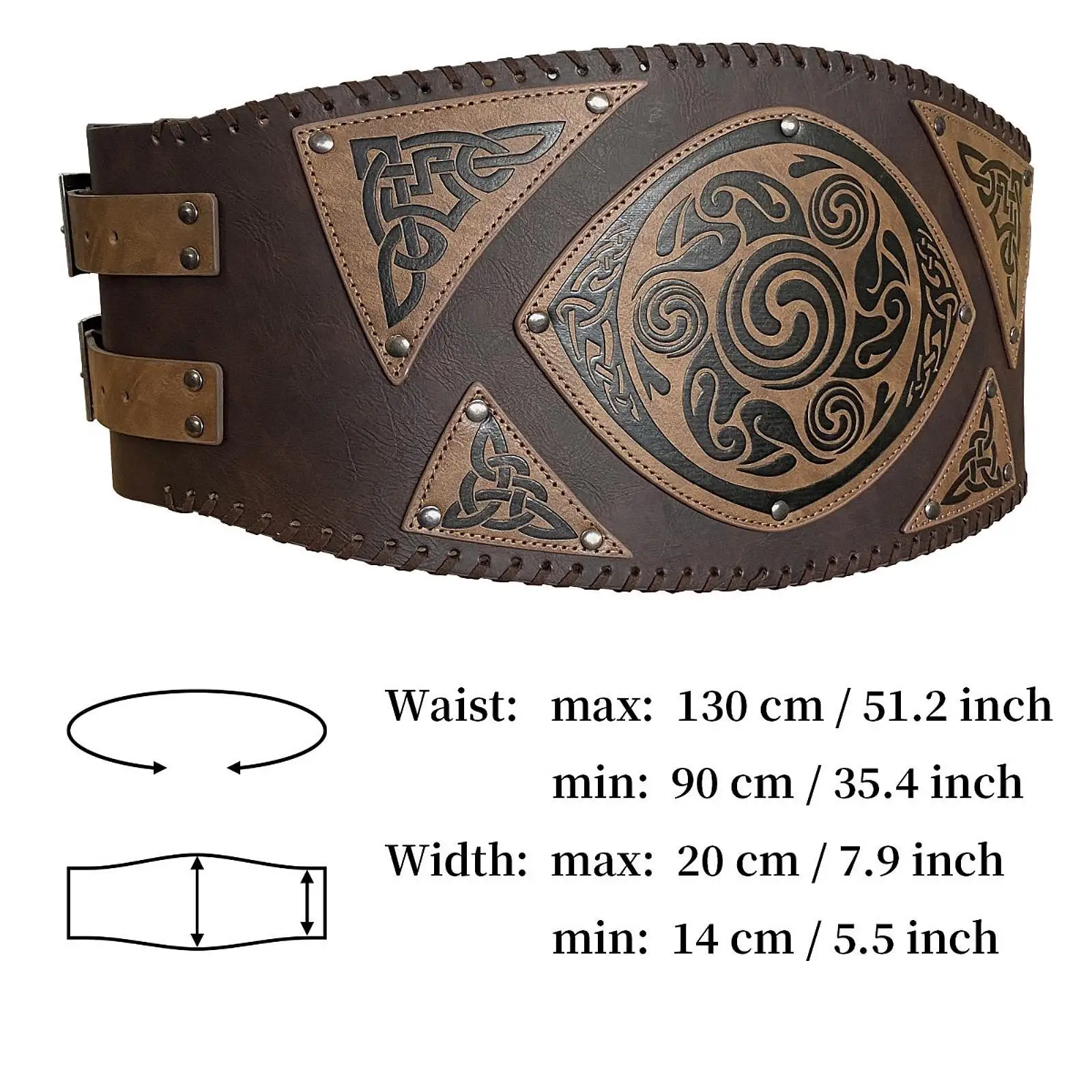 Mittelalterlicher breiter Gürtel, dekorativ für Larp, Halloween-Kostüm, Cosplay-Requisite, PU-Leder