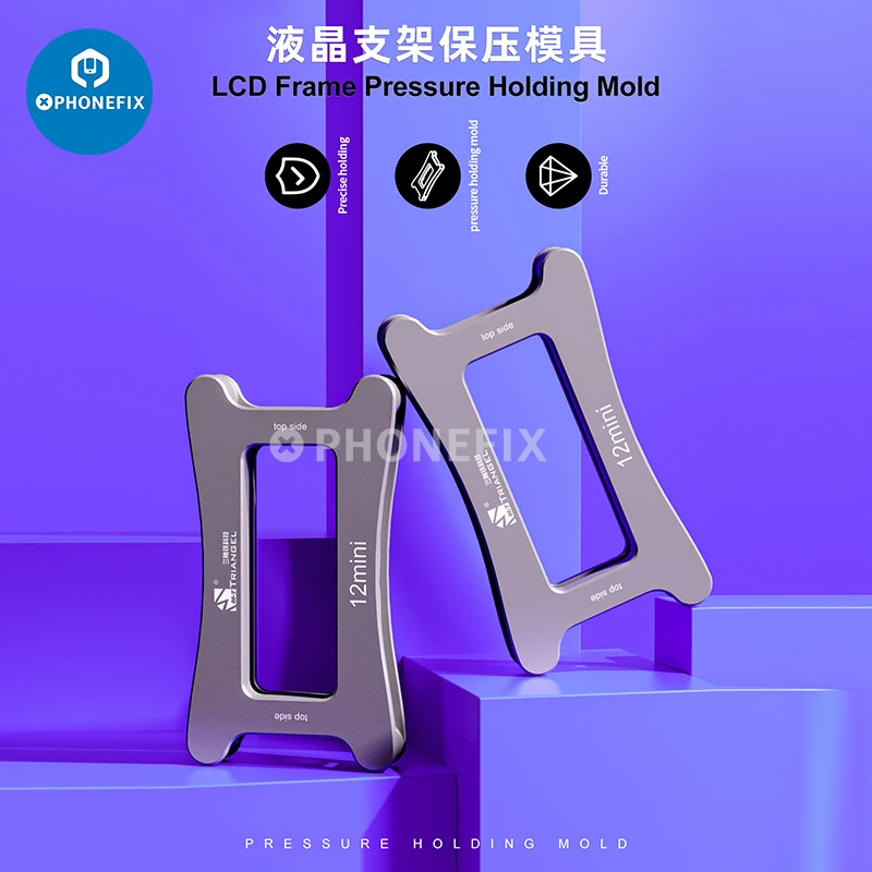 Alumínio liga LCD tela pressão segurando molde, M-triângulo Frame, iPhone X para 14 Pro Max