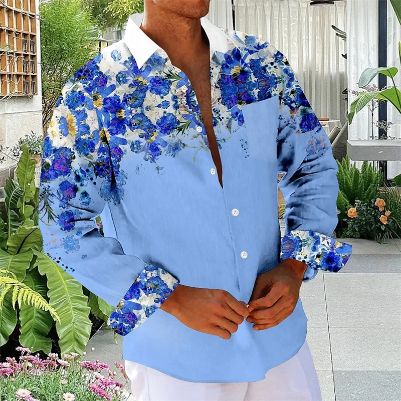 

Men's Floral Button Lapel Front Pocket Shirt Beach Shirt Long Sleeve Hawaii Daily Vacation Spring Summer 3D Printing 12 Colors