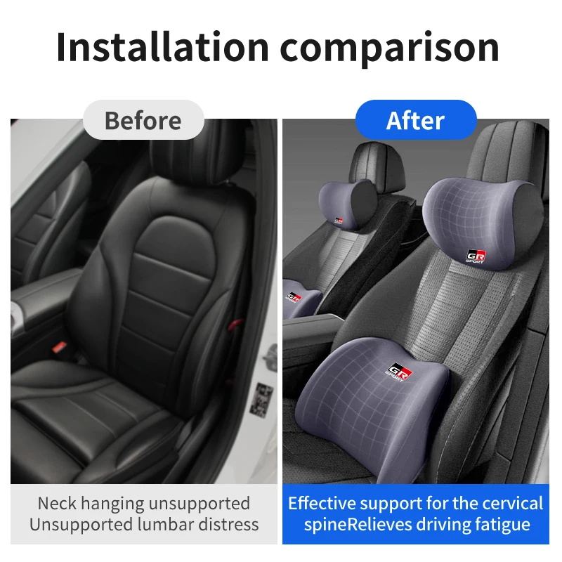 Car Lumbar Back Support Headrest Neck Pillow Car Seat Cushion For Toyota GR GAZOO RACING Prado Yaris Hilux Corolla Prius Auris
