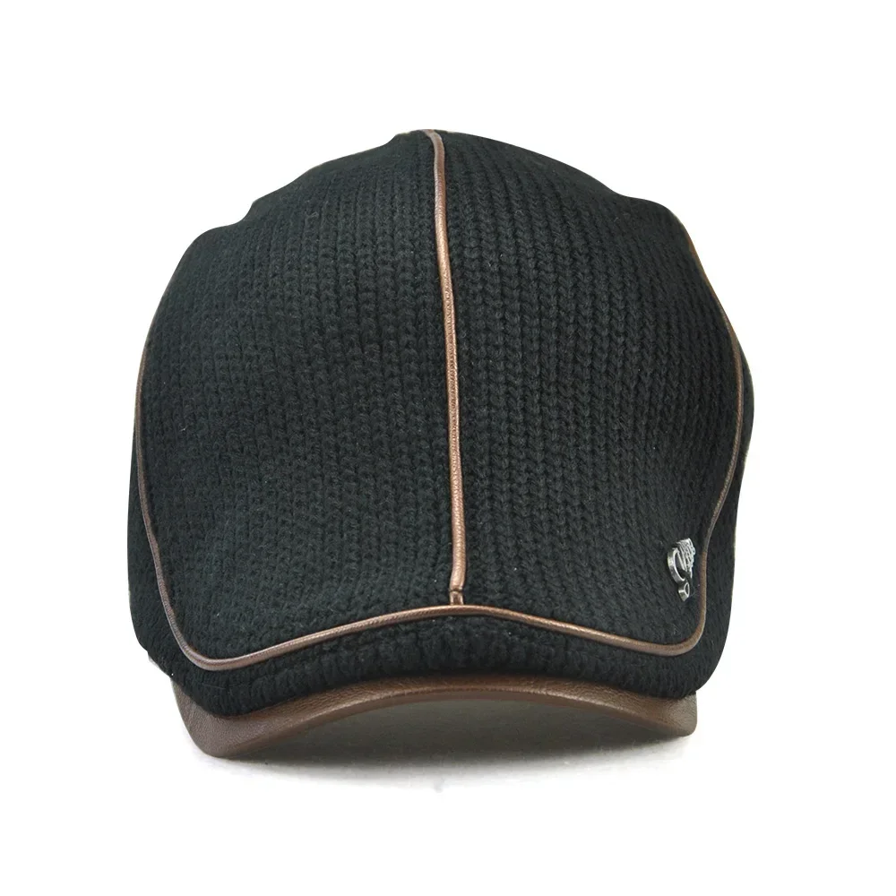 TOHUIYAN gorra de punto de lana para hombre, gorro cálido de invierno para hombre, visera de pico de pato, gorras planas, Boina, Cabbie, sombrero de