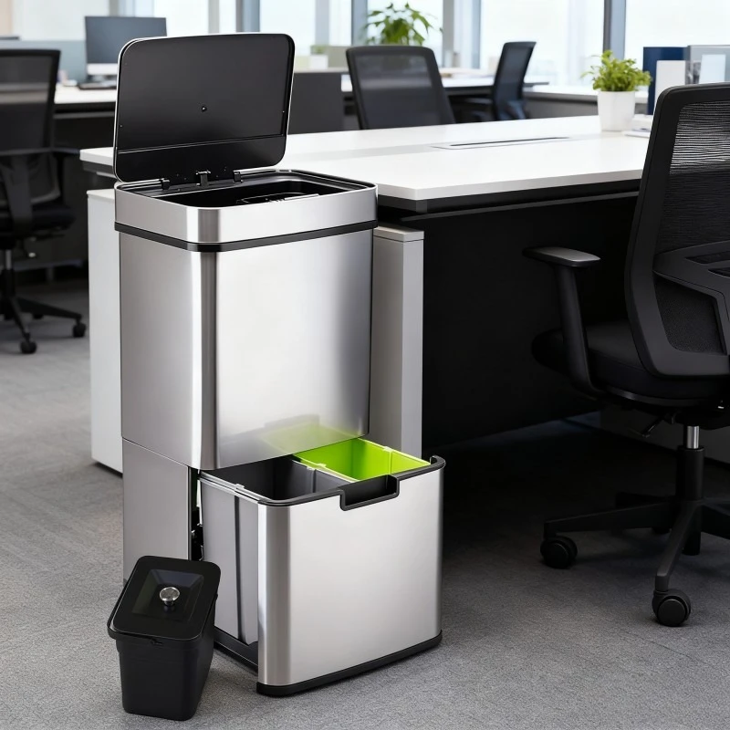 Bidone della spazzatura intelligente in acciaio inossidabile argentato da 72 litri, separazione di 3 + 1 scomparti, separazione dei rifiuti con sensore, bidone della spazzatura da cucina durevole
