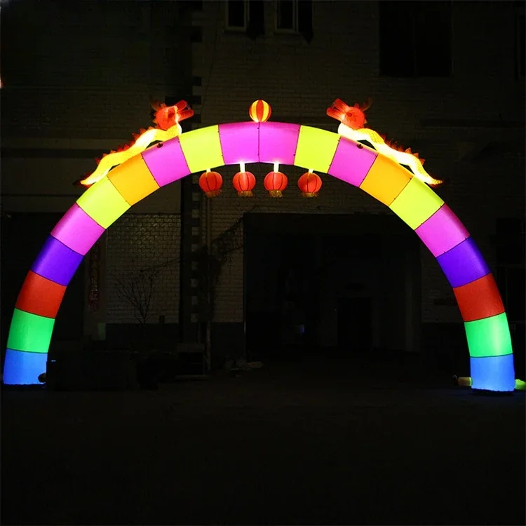 Opening Ceremony Colorful Double Dragon Lighting Door Arch Inflatable Toy