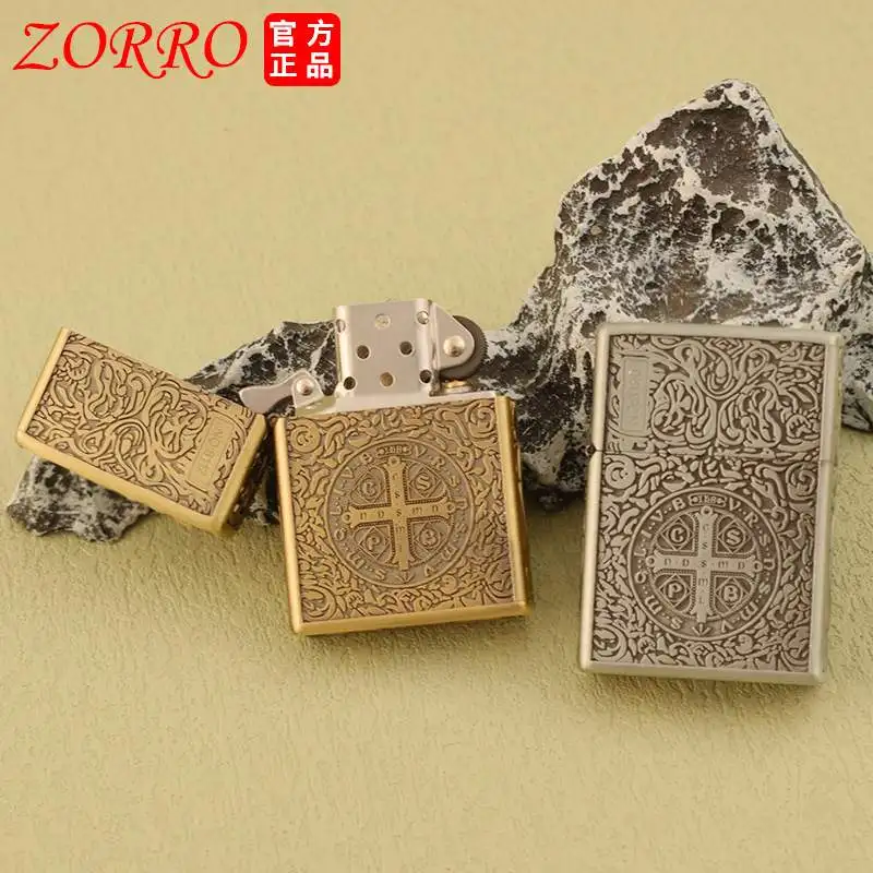 Zorro Constantine Windproof Kerosiene Lighter, Embossed Craftsmanship Retro Old-fashioned Grinding Wheel Lighter, Gift for Men