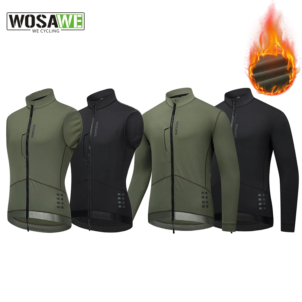 

WOSAWE Winter Cycling Jerseys Men's Thermal Fleece Bicycle Clothing Long Sleeve Warm Tops Male Wind Vest MTB Road Bike Jackets