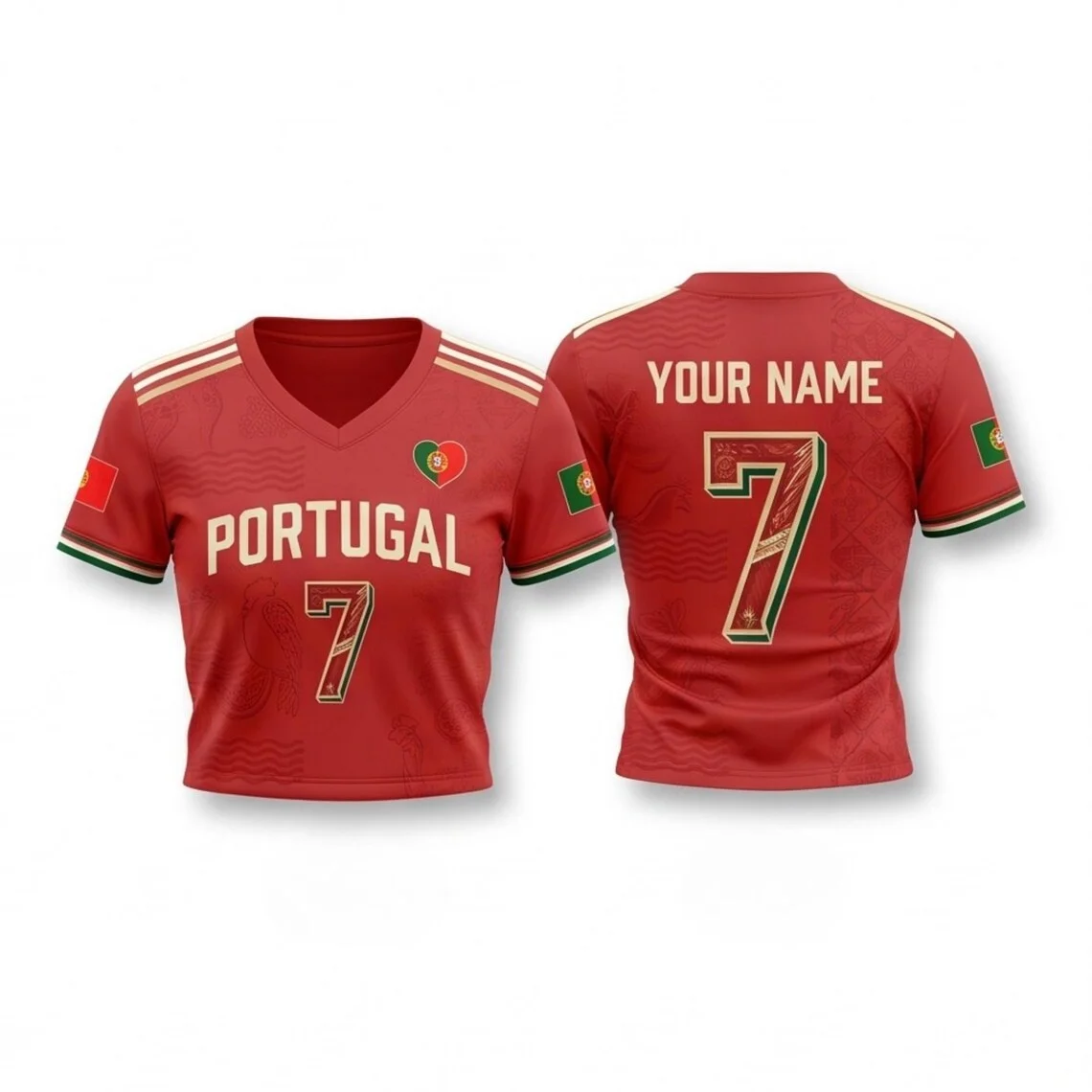 Portugal Women's Crop Top Baseball Jersey Mesh Crop Top, Women's Polo Shirt Set, Country Flag Fan Outfit for Game Day Supporters