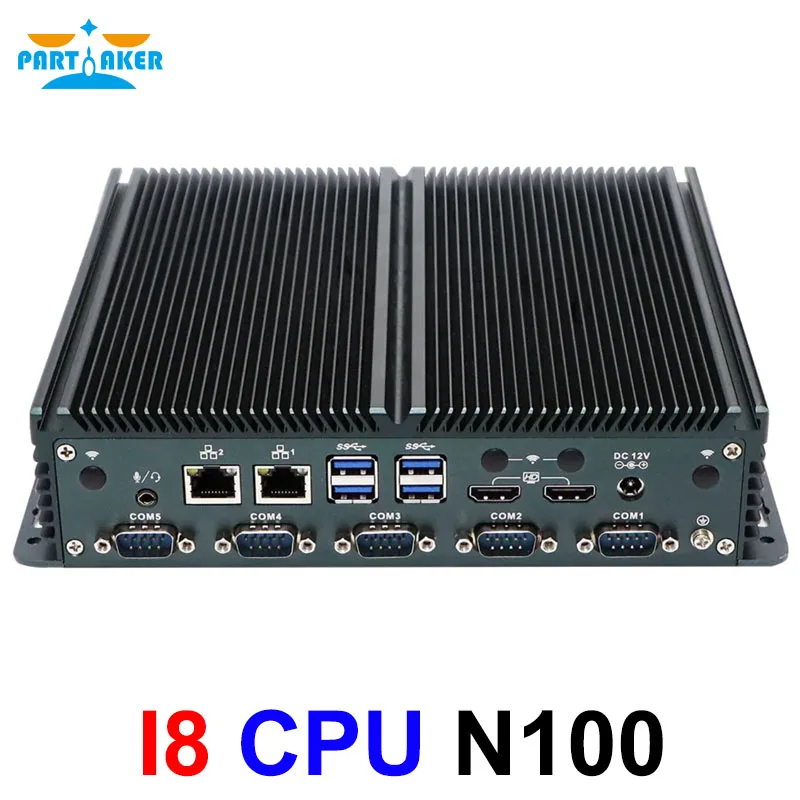 Parteaker Mini PC senza ventola Intel N100 Dual LAN HDMI 6COM 4G/5G SIM GPIO Computer industriale