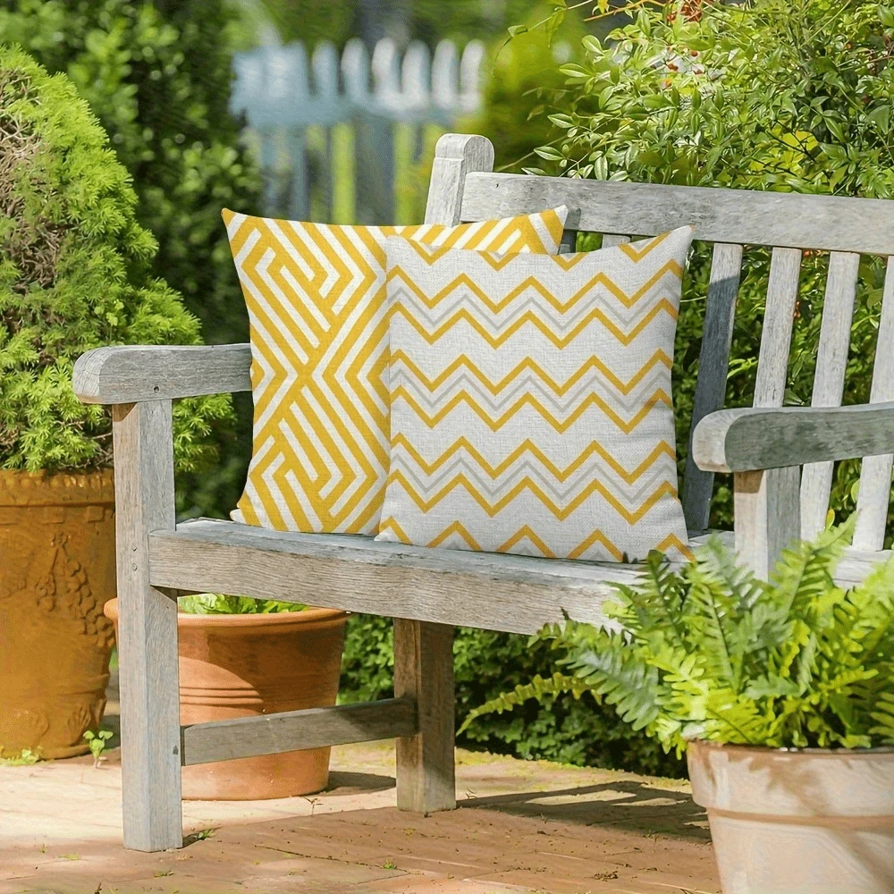 4pc Yellow Geometric Striped Chevron Throw Pillow Covers Modern Home Decor Cushion Cases for Sofa Couch Patio