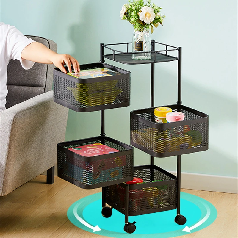 Metal Kitchen Storage Rack Rotation Kitchen Organizer Multi-layer Storage Rack Fruit Basket Shelf Trolley for Kitchen Shelves