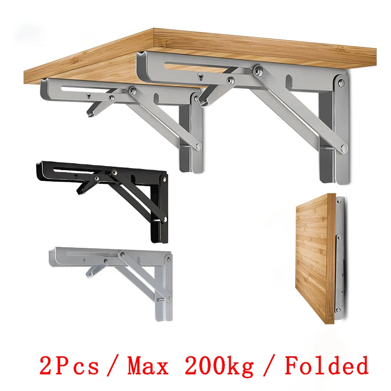 2pcs Bracket Storage Rack Steel Bracket Triangular Folding Wall Hanging Support Shelf Woodworking Tools Including Accessories