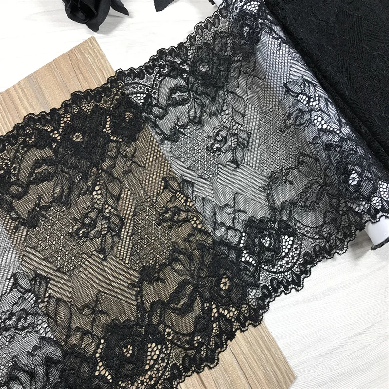 (2M/Lot) Black Lace Trim Elastic Lace Fabrics IDY Clothing Accessories High Qualtiy Floral Lace For Underwear Sewing Crafts