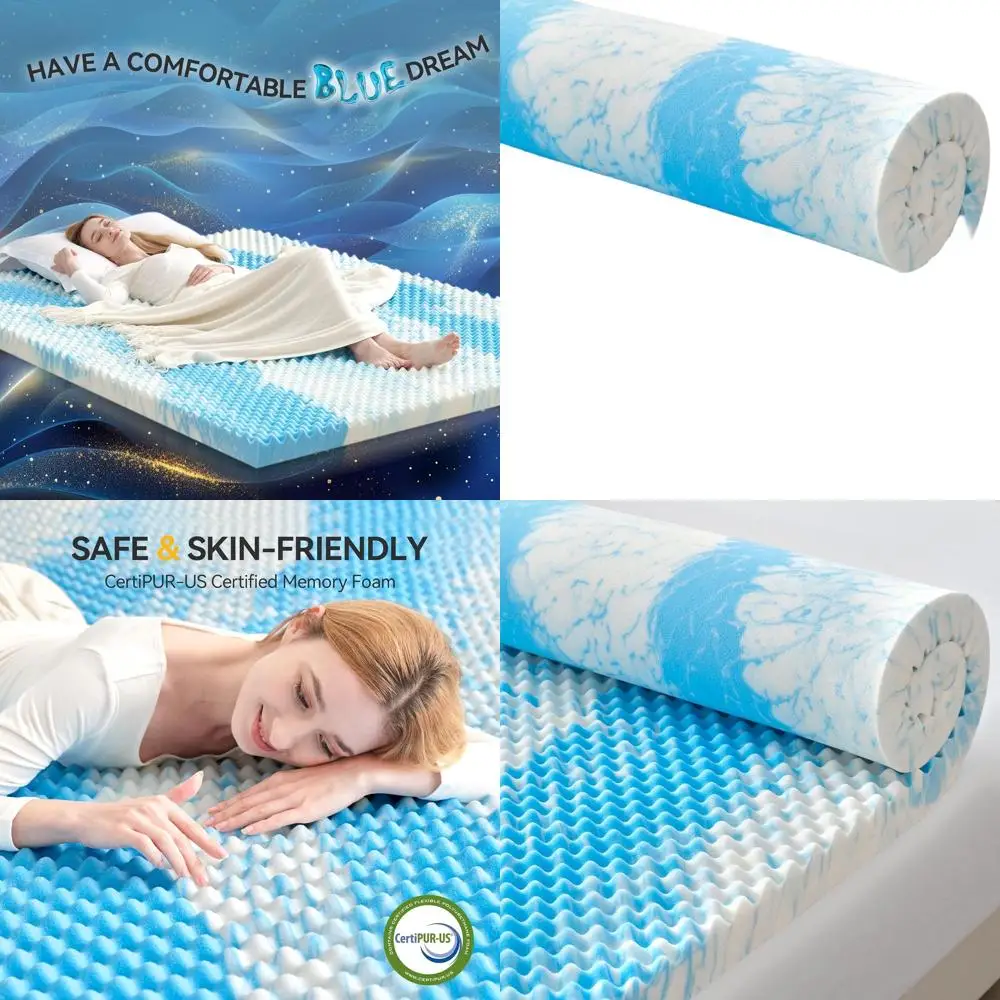

Queen Size 3 Inch Memory Foam Egg Crate Topper - Soft, Blue Bed Pad for Pain Relief, CertiPUR-US Certified