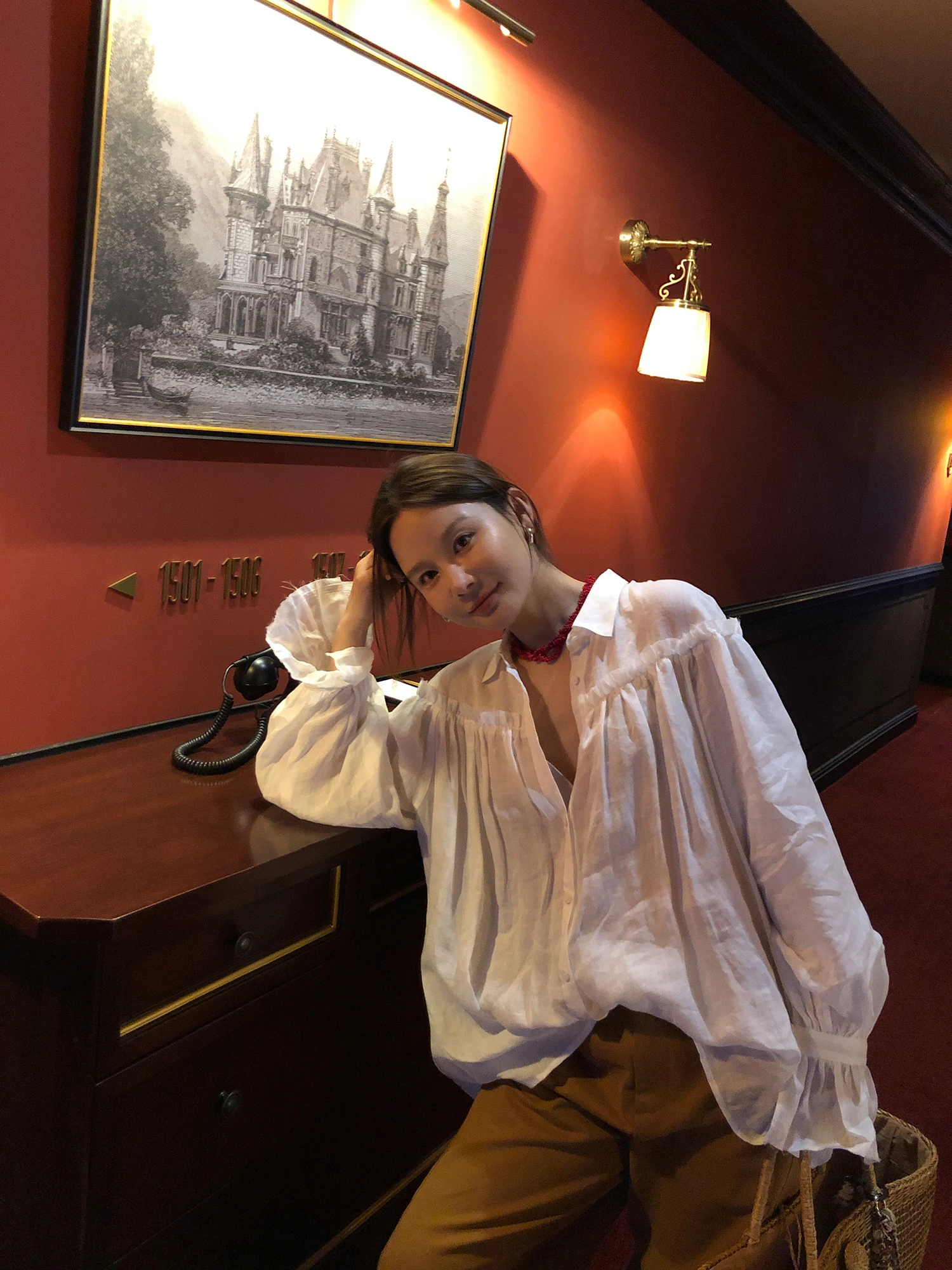 

WXLSTUDIO 0929 Sle Loose Hem irt Korean Loose Fit Linen Material Long Sve Button Closure Women's Faion Breathable