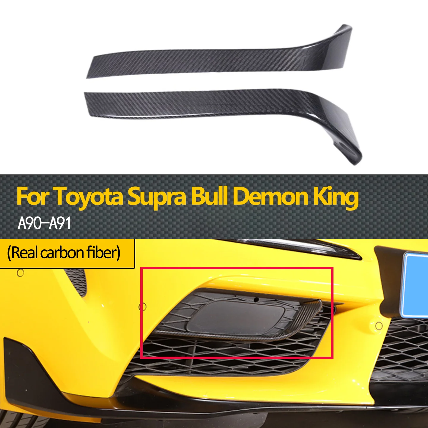 Applicable for Toyota Supra Bull Demon King A90 A91 2019-2025 Genuine Carbon Fiber Front Bumper Fog Light Lower Trim Cover