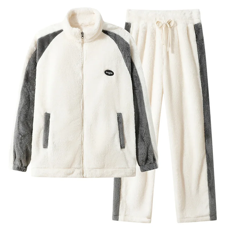 2024 Winter New Men\'s Home Set with Thick Fleece, Fashionable and Warm Two Piece Set, Daily Leisure Winter Set