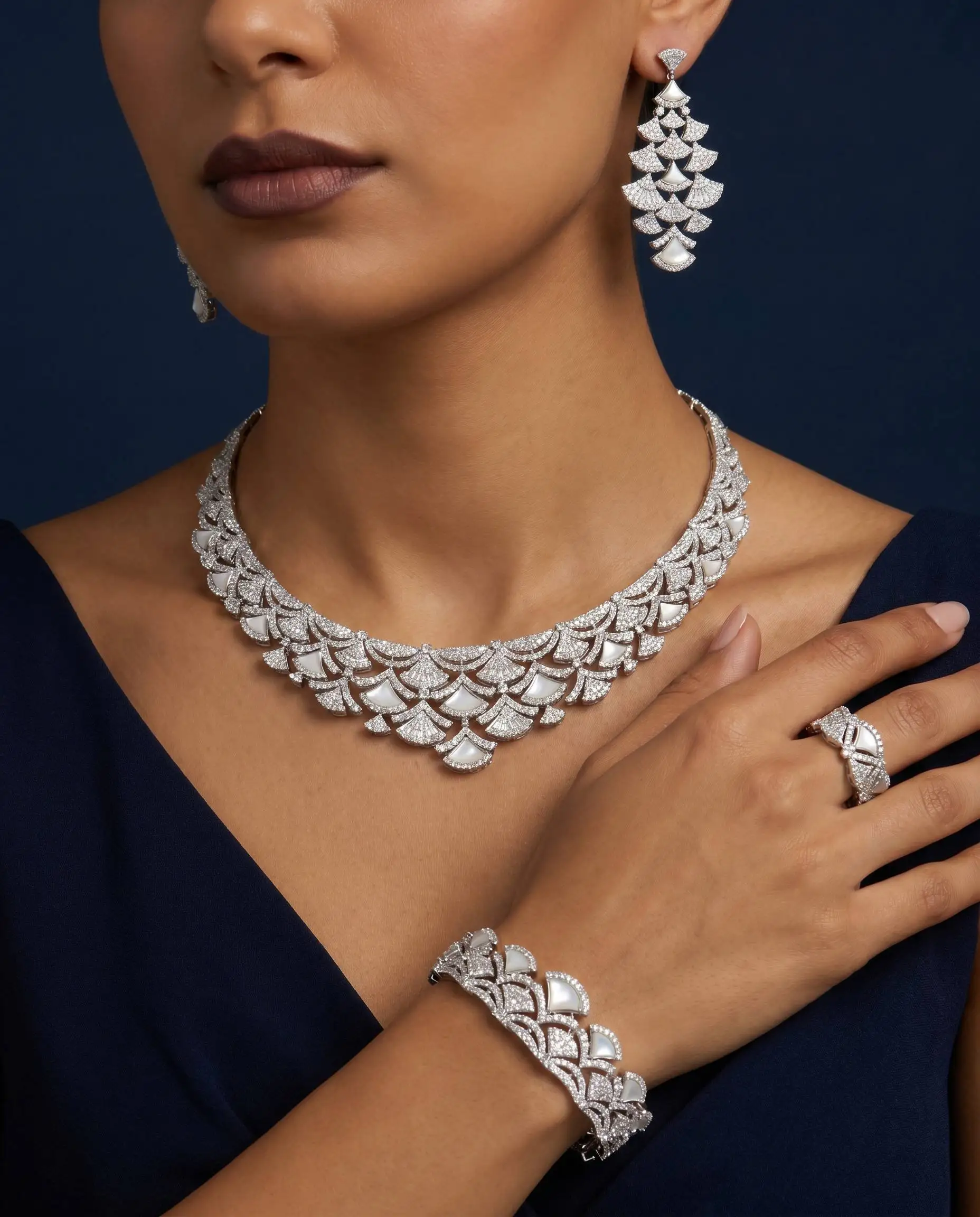Bride Talk Exquisite 4PCS Shell Fan Design Full Zirconia Jewelry Ensemble Luxury High End Dubai African Wedding Accessories
