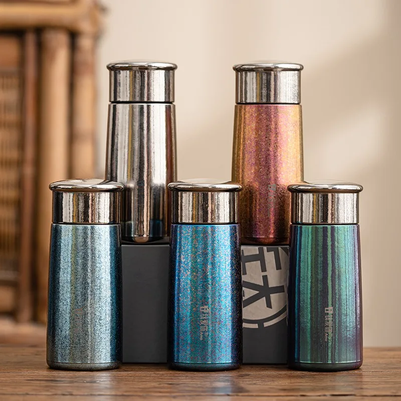 

Pure titanium double-layer thermos cup for men and women with high value portable tea-stewing and tea-making cup