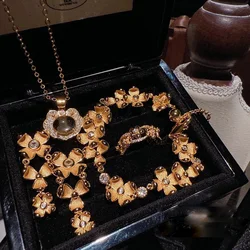Women Vintage Brushed Osmanthus Zirconia Gemstone Bracelet Ring Necklace 2025