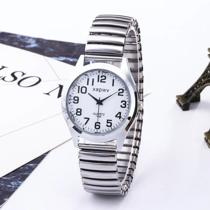 

Man Women Couple Wrist Watches Stainless Steel Band Alloy Lovers Business Quartz Movement Wristwatch Elastic Strap Band Watch