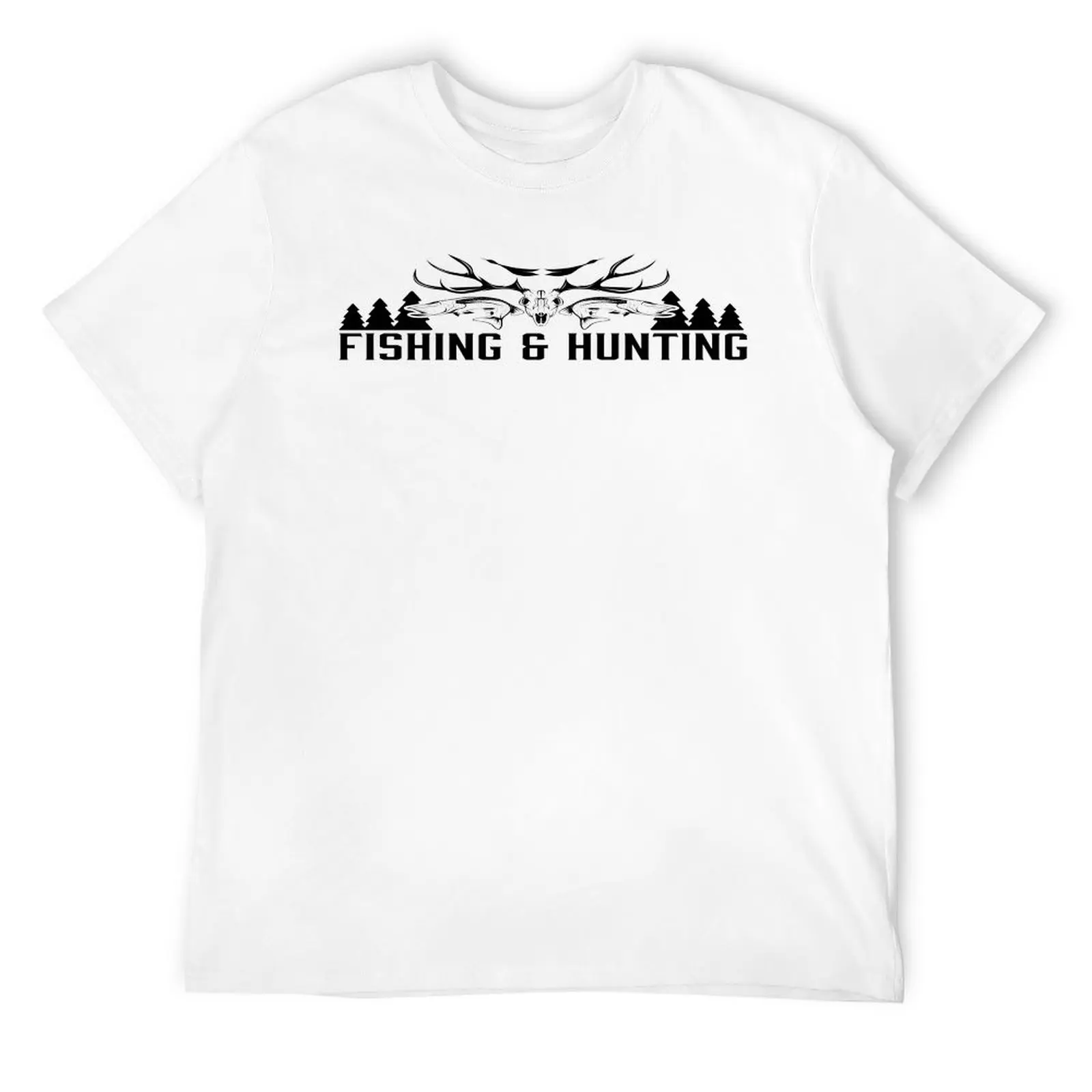 Hunting And Fishing in Vintage Emblem Design Antler Horns Mallard Pine Tree (2) T-shirt Round Neck Move  Novelty Top Tee Classic