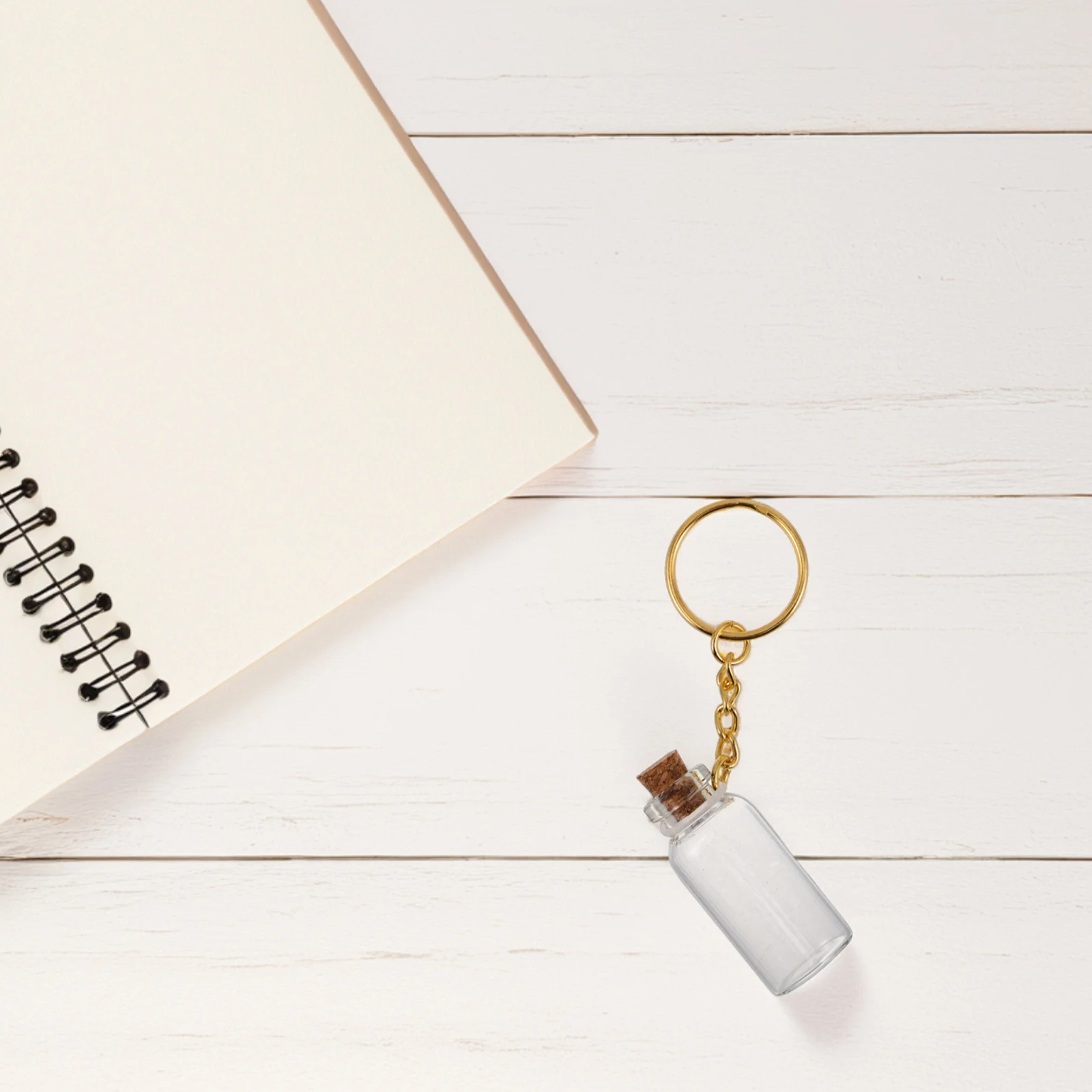 12Pcs Tiny Glass Spell Jars 5Ml Mini Bottle with Cork Seal Metal Keyring for Wishing Notes DIY Wedding Decor Portable Container