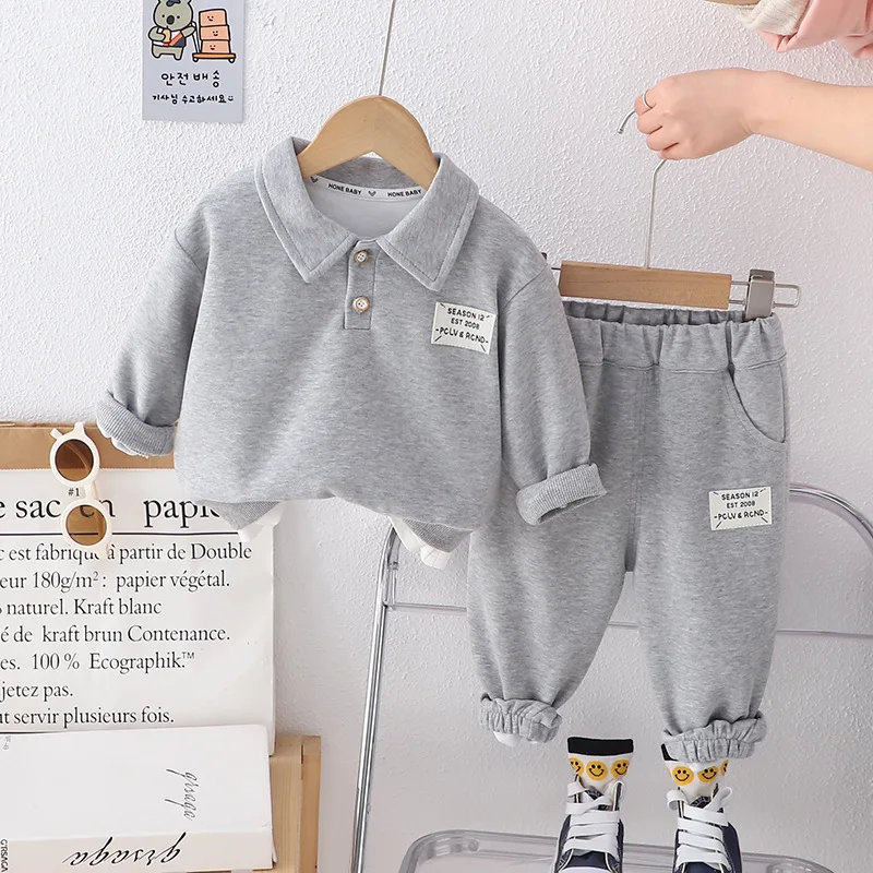 2024 Spring Korean Baby Boy Infant Clothing Sets for Kids Turn-down Collar Long Sleeve T-shirts and Pants Boys 2 Years Outfits