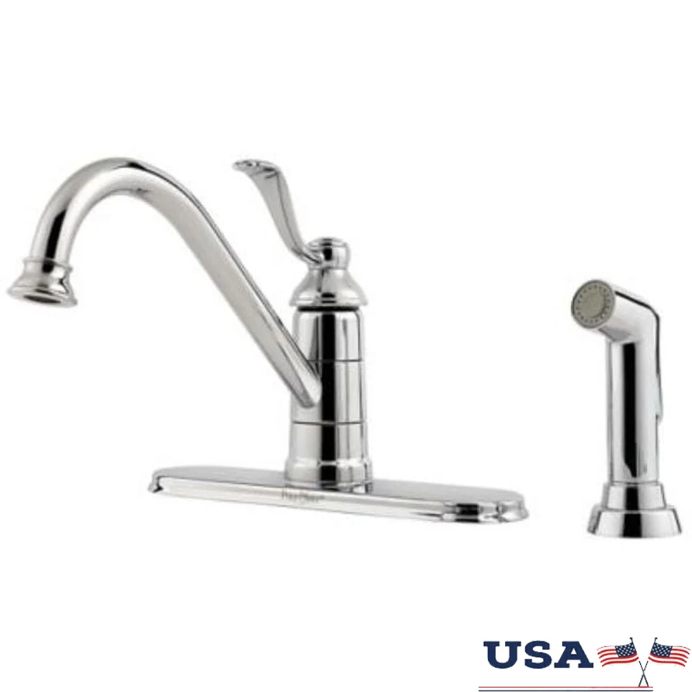 

Кухонный смеситель с одной ручкой и боковым распылением, полированный хром, совместимый с ADA, бессвинцовый усовершенствованный керамический клапан, технология для кухни