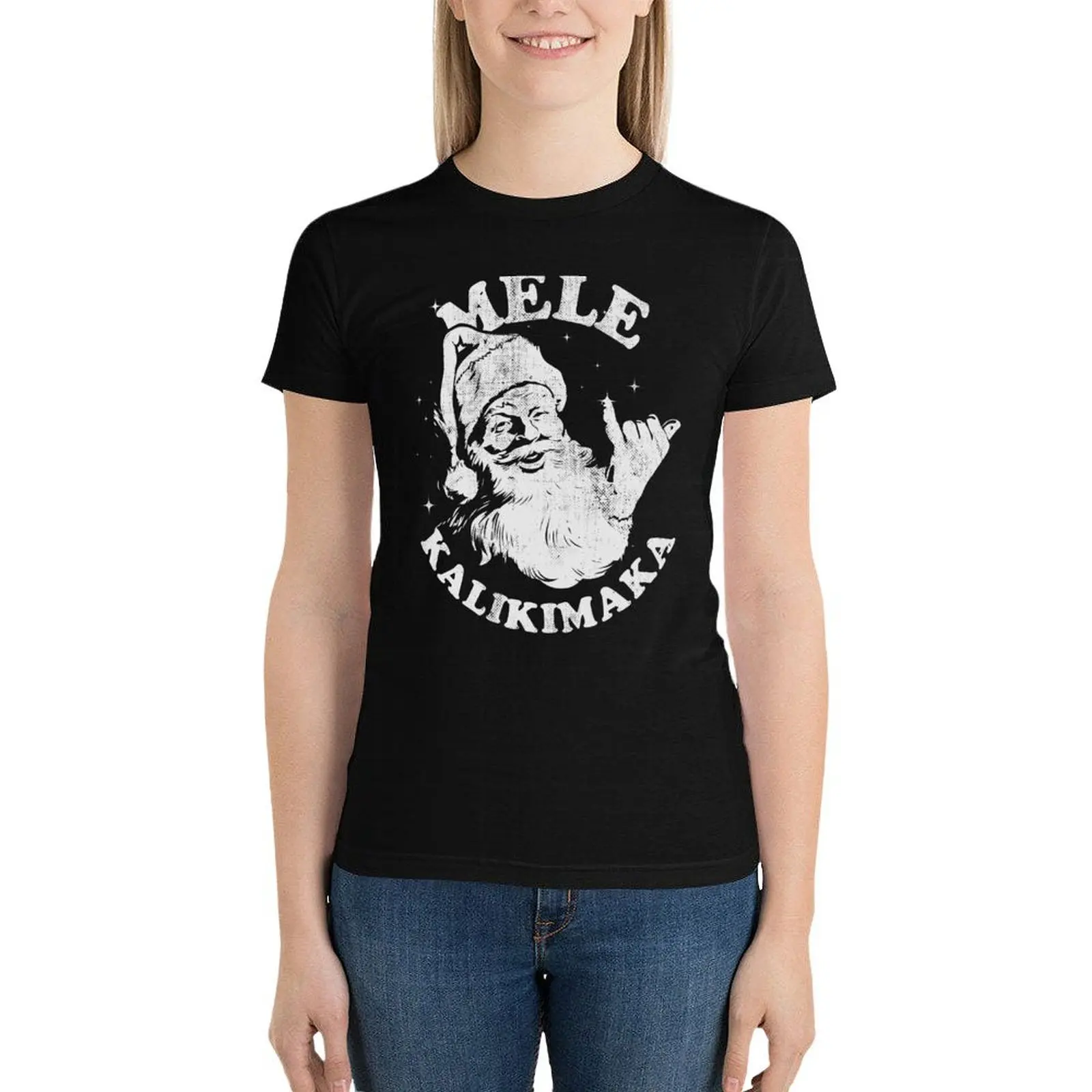 

Retro Christmas Mele Kalikimaka Santa Shaka Hawaii T-Shirt Aesthetic clothing hippie clothes T-shirts for Women