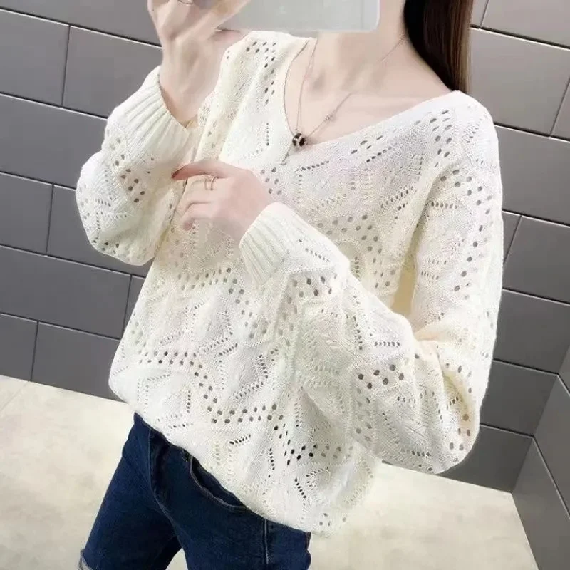 

Women Sweater 2024 Autumn Winter Casual Slim Bottoming Shirt V-neck Pullovers Korean Fashion Knitted Tops Long Sleeve Jumpers