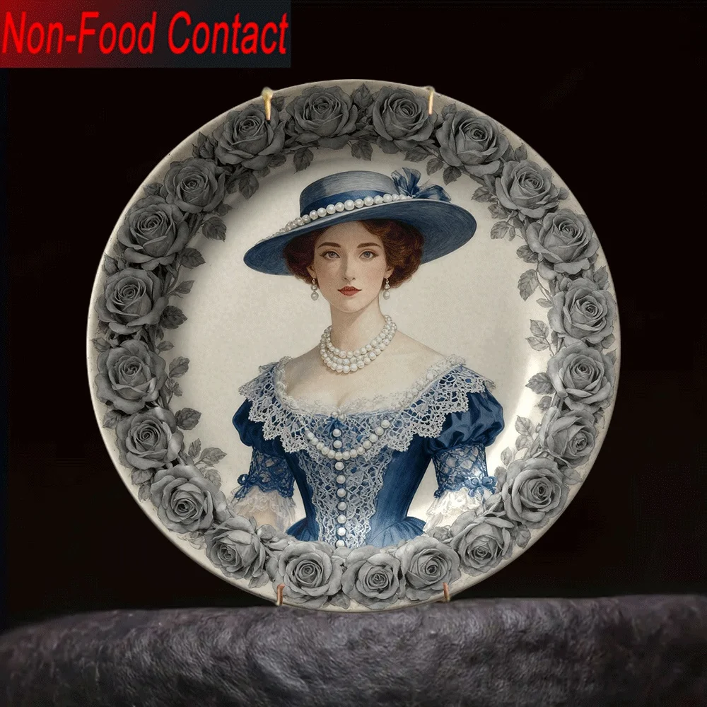 

2D плоская декоративная керамическая тарелка в винтажном европейском стиле с изображением дамы, 1 шт., не для употребления в пищу, только для декоративных целей, для дома