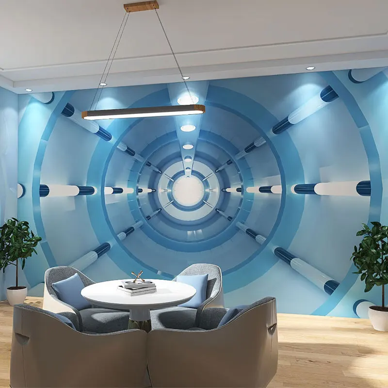 مخصص ثلاثية الأبعاد البصرية تمديد الفضاء نفق جدارية مكتب KTV الإنترنت بار صندوق شركة غرفة الاجتماعات الخيال العلمي خلفية 8d