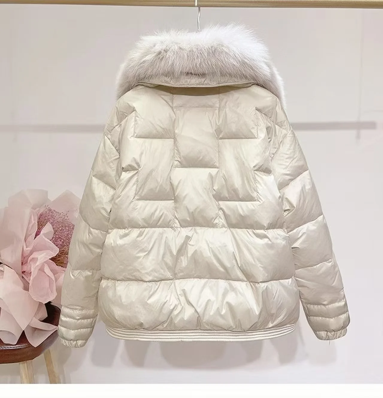 2026 Real Fox Fur Collar Winter Women White Duck Down Jacket Ladies Vintage Short Warm Puffer Coat Female Parka Outerwear