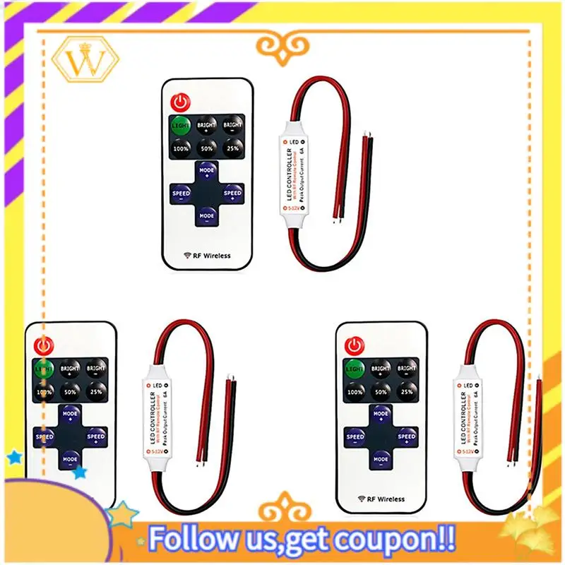 A01K-3X 11 Key RF Mini Wireless Remote Controller Controller For Single Color LED Strip Lights Wireless Switch Control Dimmer