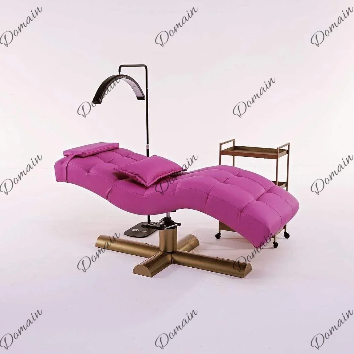 JHK Hydraulic Pink Curved Lash Bed Tufted Ergonomic Facial Chair Gold Base Massage Table Esthetician Spa Salon Furniture