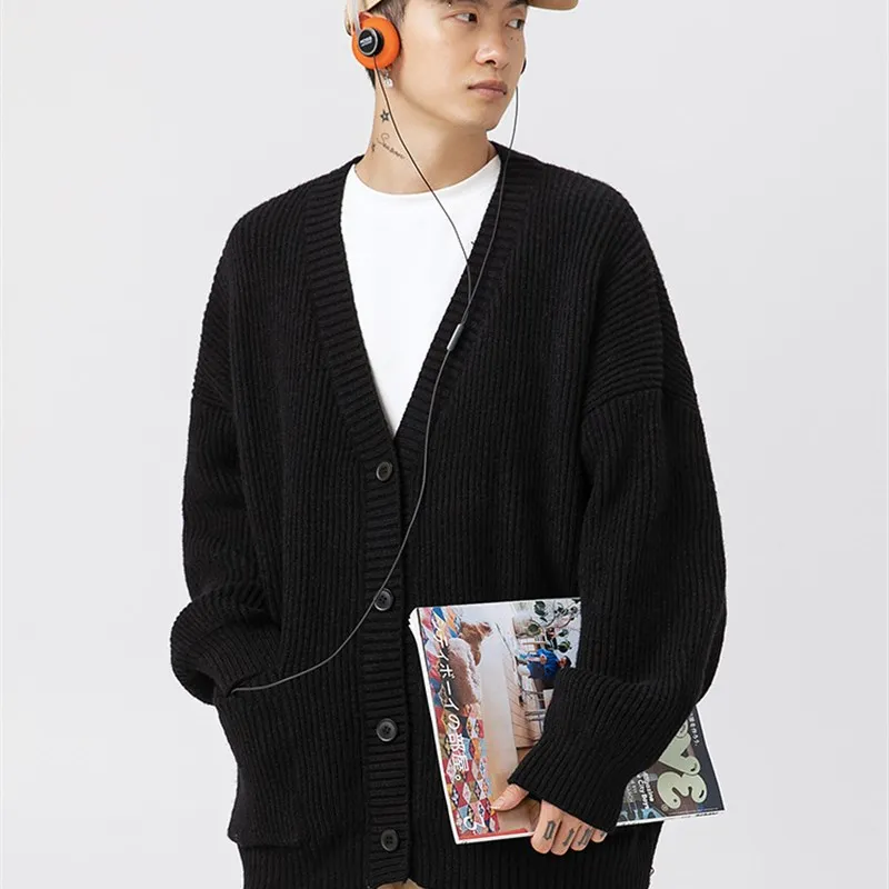 

Мужской кардиган с фактурной вязкой, осенне-зимний, новый, в японском стиле, парный, простой, однотонный, вязаный