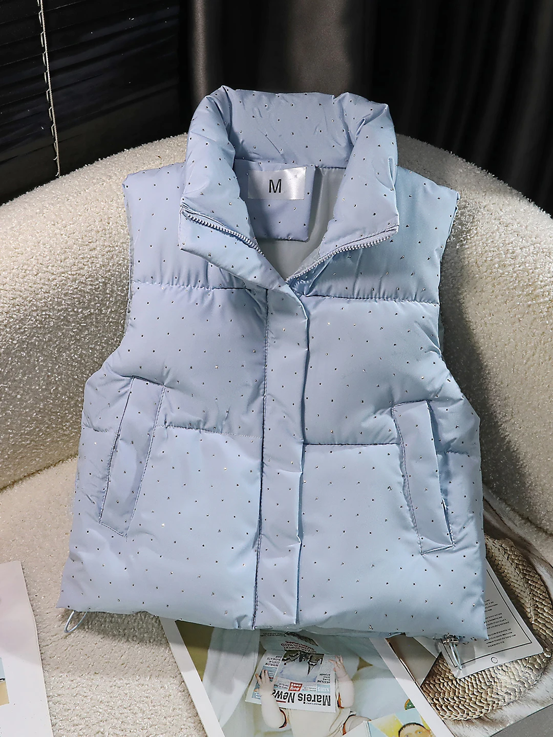 Sweet Versatile Autumn Winter Korean Style Warm Cotton Vest No Sleeve Shoulder Pad Women's Fashion Outerwear Thermal Vest