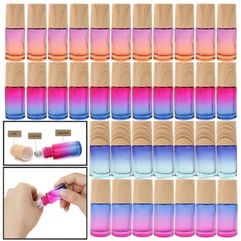 20/30/50pcs Empty 5ml Glass Roll on Bottle Perfume Metal Roller Ball Bottle for Essential Oil with Gradient Color Container