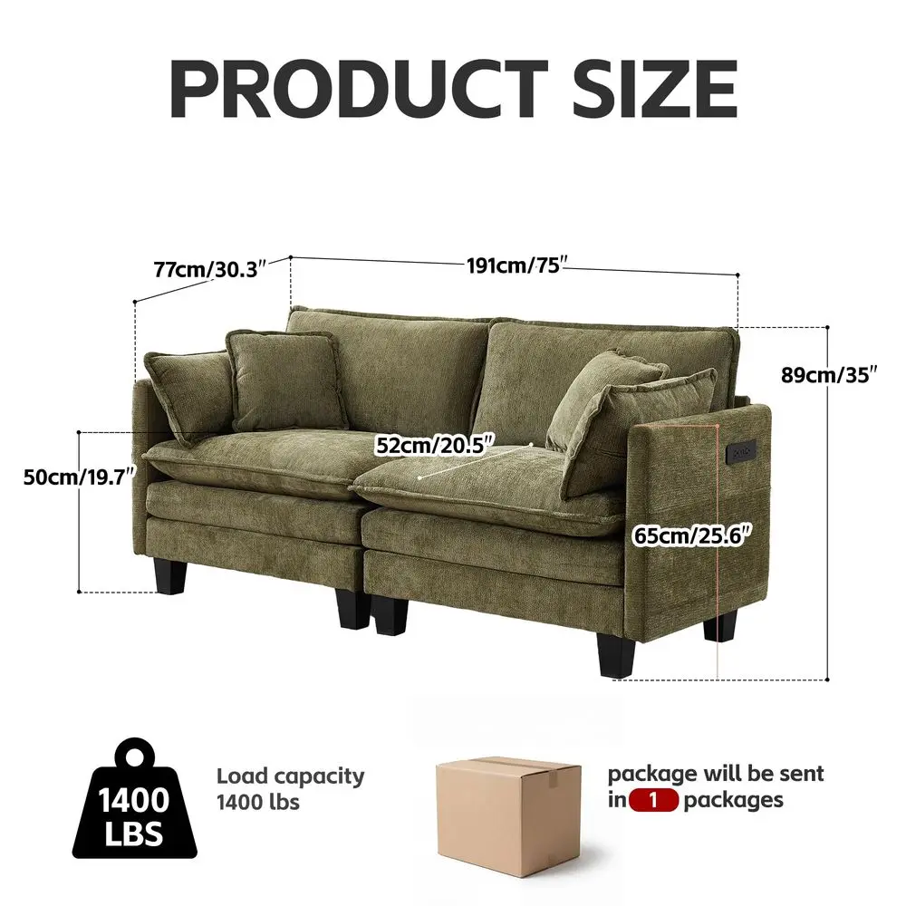 

Sectional Sofa, 75 Loveseat Modern Couches for Living Room, Comfy Cloud Couch with Deep Seat for Office and Apartment, with Cha