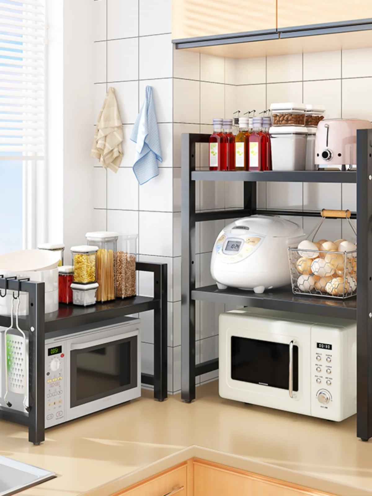 

Expandable Multi-layer Kitchen Storage Ra Microwave Oven Stove Pot Holder Countertop Baking Oven Carbon Steel Organizer