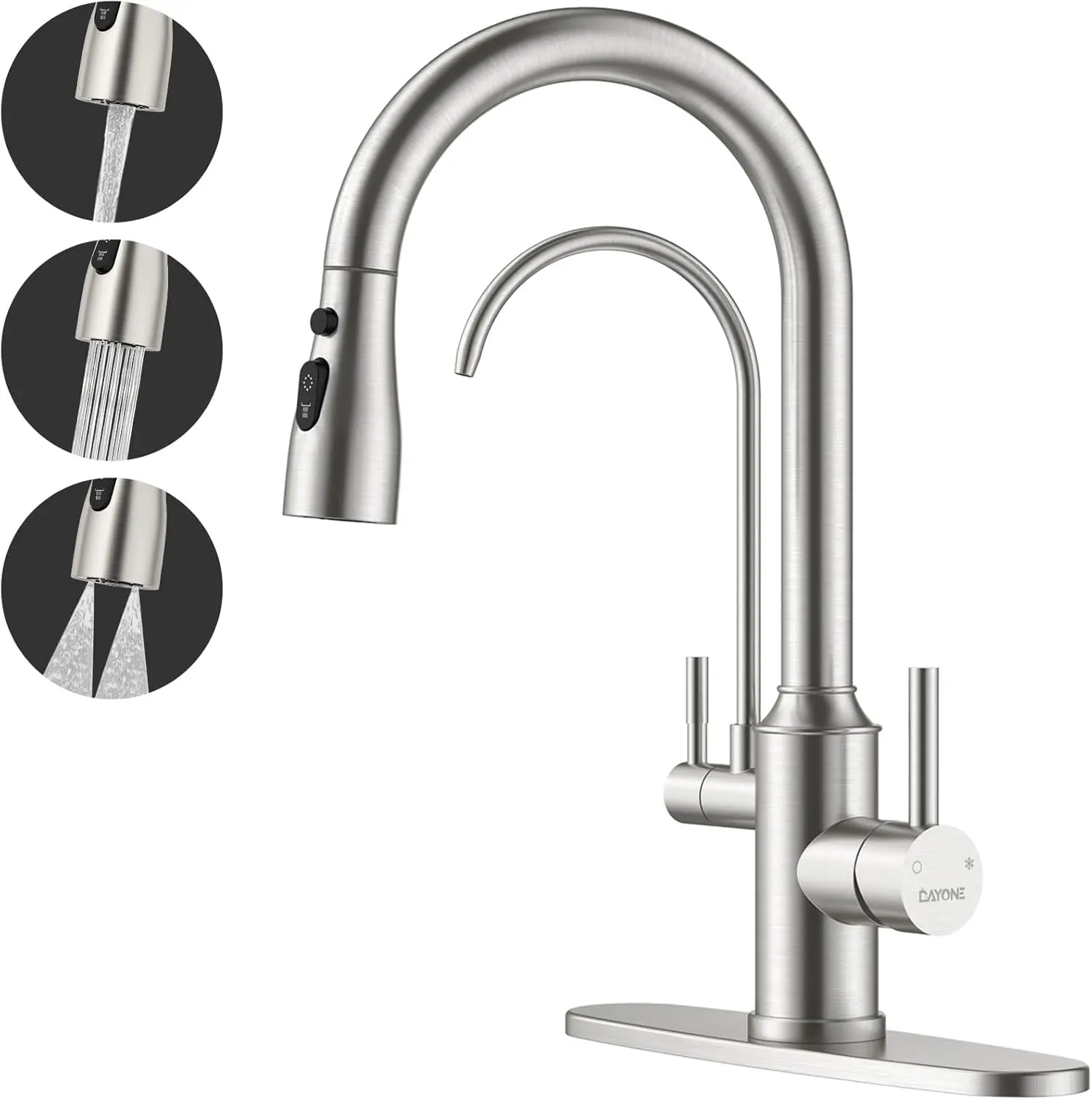 

3-in-1 Kitchen Faucet with Pull-Down Sprayer & Water Filter, Brushed Nickel