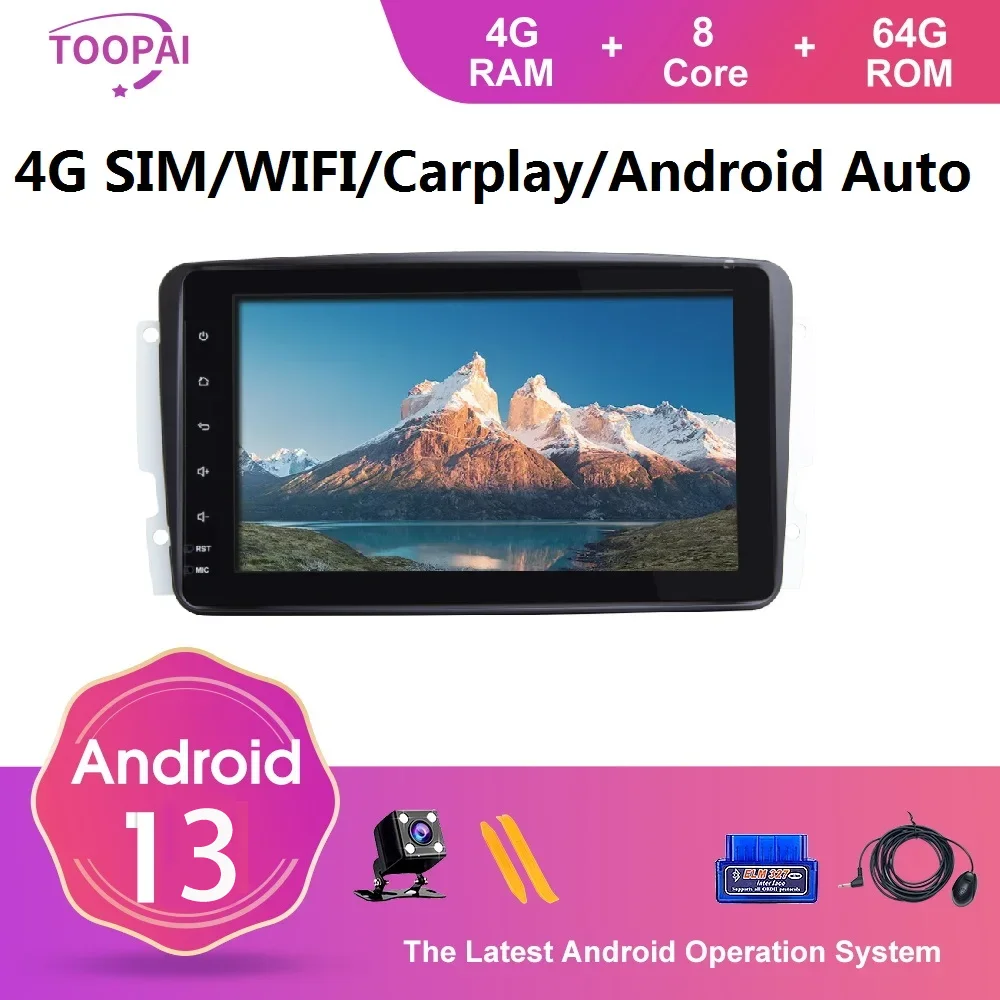 

4G SIM Carplay Android 13 For Mercedes Benz CLK W209 Vito W639 Viano 1998-2005 Auto Radio GPS Navigation Car Multimedia Player