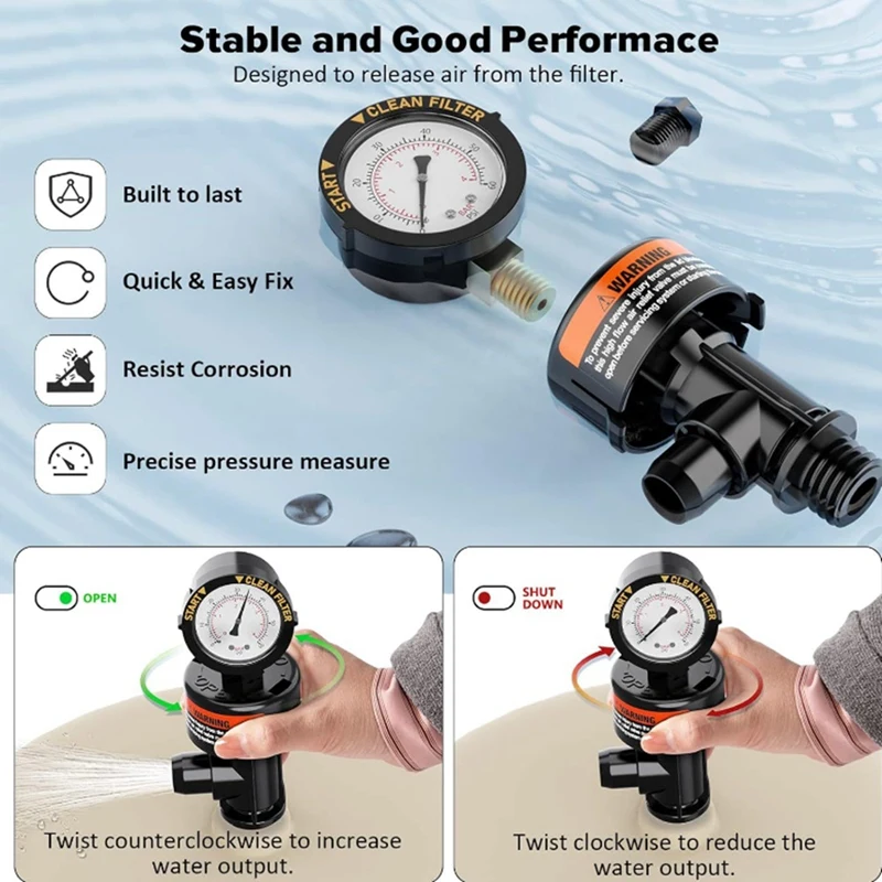 98209800 Pool Filter Pressure Gauge, Manual Bleed Valve Release Valve For Pool And Spa Filters 98209803 image 4