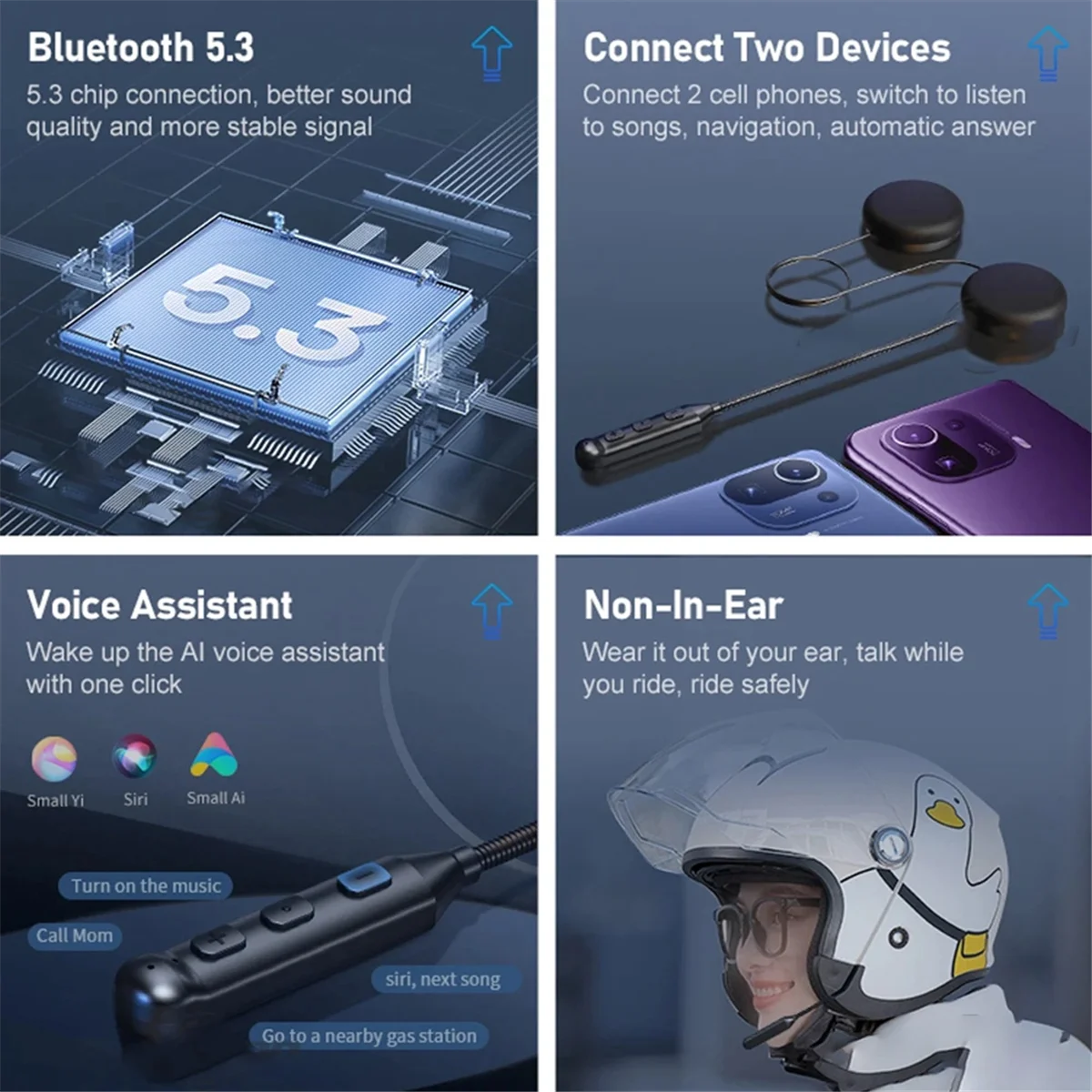 S1 بلوتوث 5.3 دراجة نارية خوذة سماعات سماعة BT اللاسلكية موتو ستيريو البيني يدوي بطارية طويلة