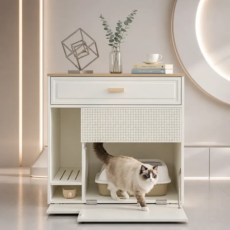 Cat Litter Box Furniture Cabinet with Drawers Side Table Storage Locker for Pets Small Integrated Concealed Sand Tray Unit