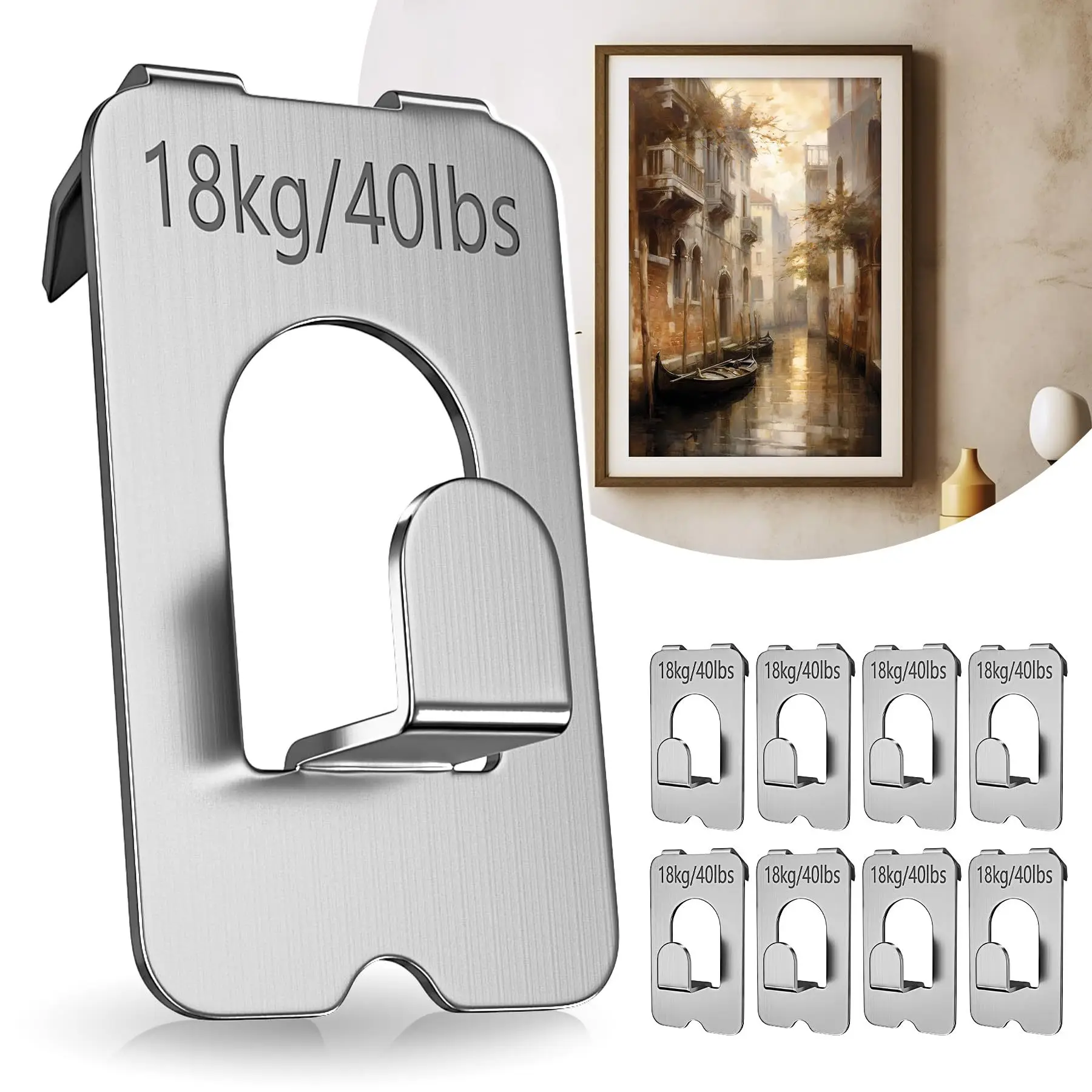 Suportes de Parede Adesivos para Drywall - Ganchos Sem Furo para Pendurar Quadros, Espelhos e Molduras - Suporta até 18 kg - Sem Danos na Parede - Alta Resistência